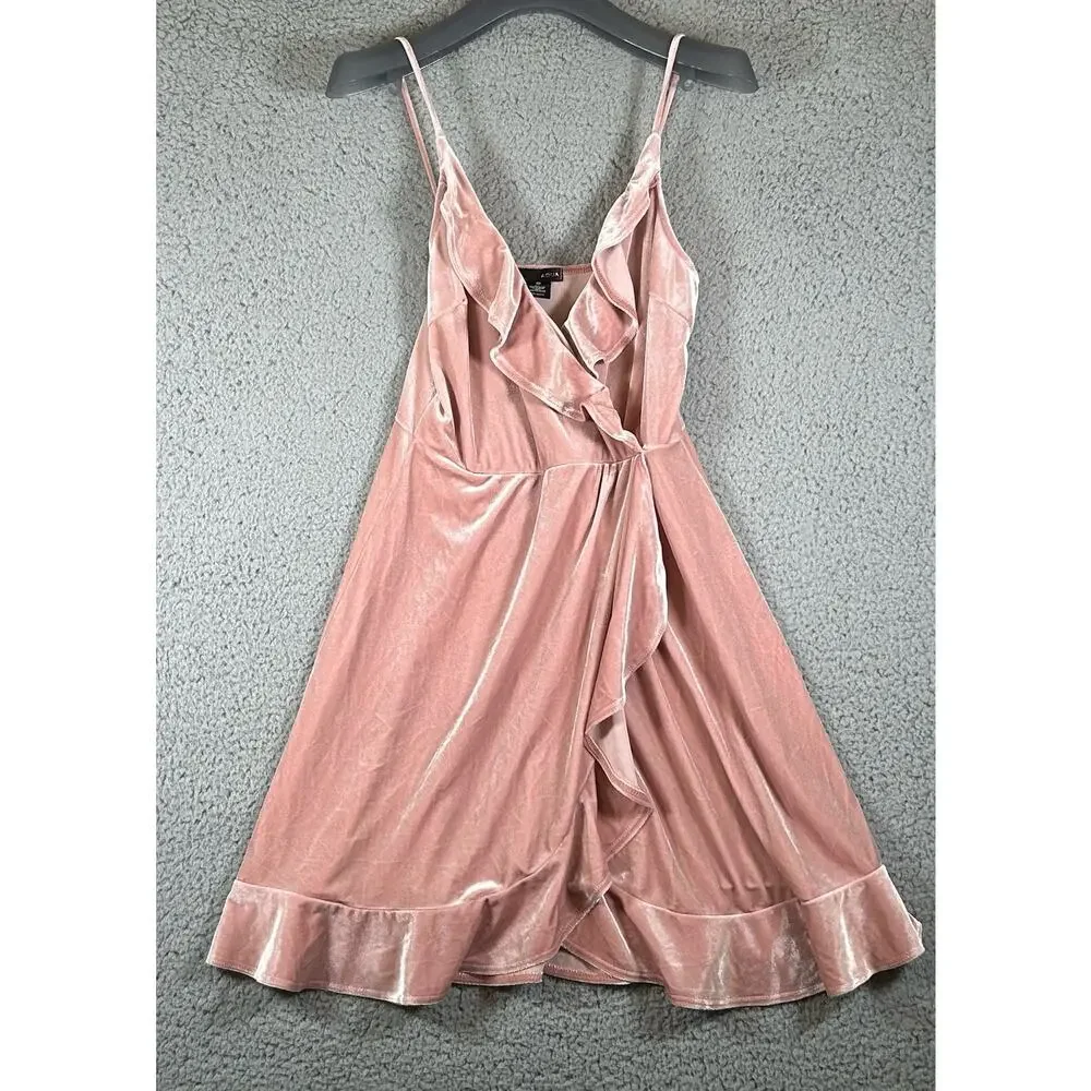 Aqua Dress Women M Pink Velvet Ruffled Sleeveless Made in U.S.A, Barbie Core - Picture 2 of 9